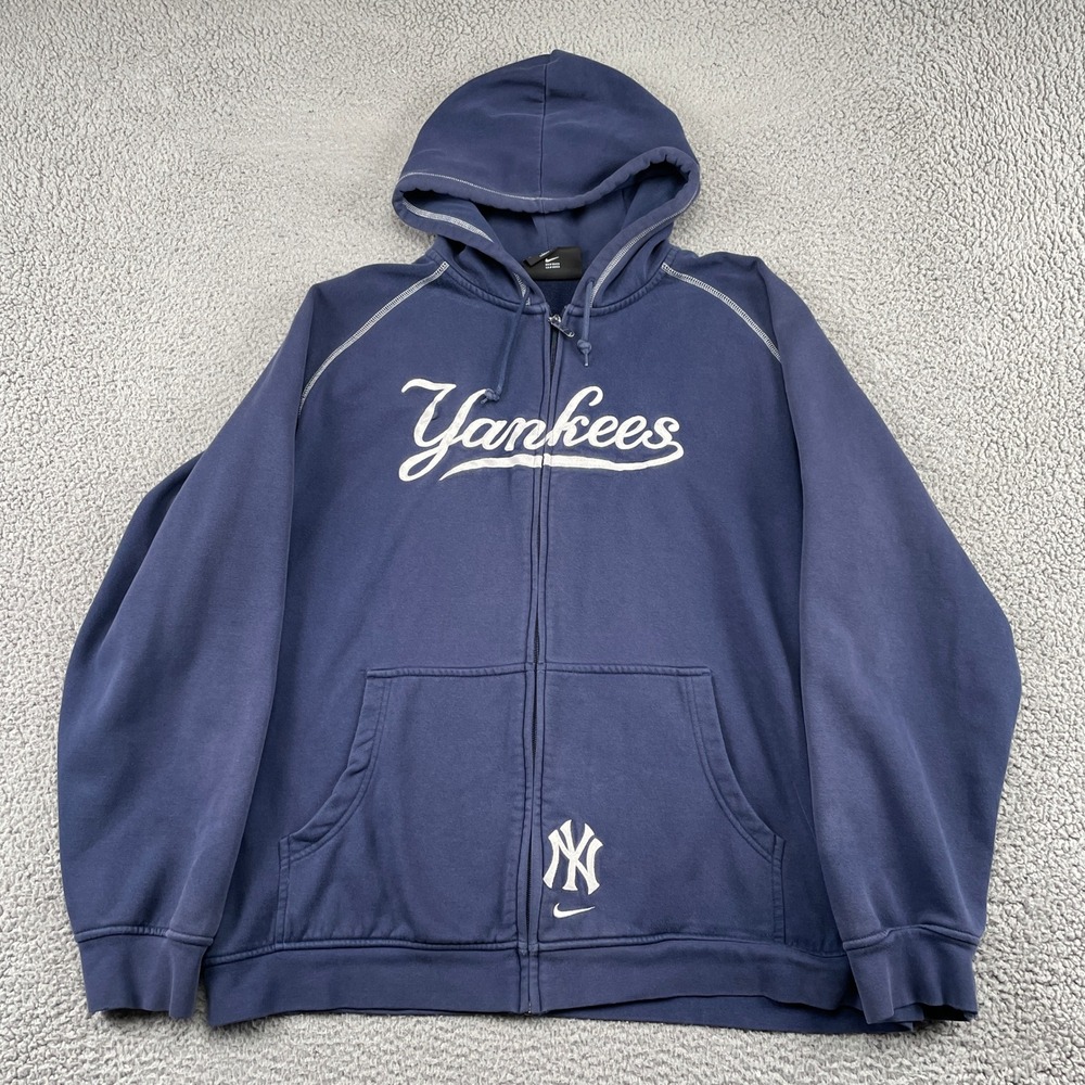 Yankees Full Zip Sweatshirt MLB Team Fleece Raglan Nike Hoodie Mens XXL Blue